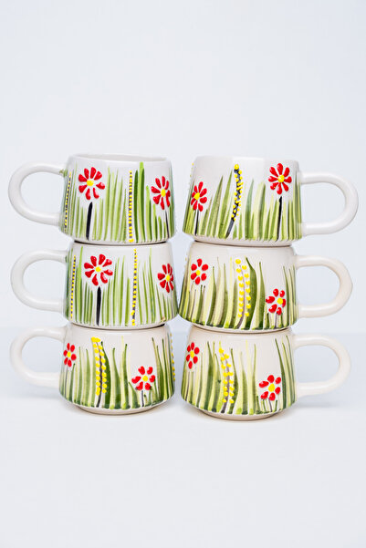 touchmughm طقم سيراميك مصنوع يدويًا مكون من 6 فناجين قهوة، أكواب مزدوجة، كوب ...