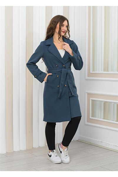 Nuseel Новий сезон двобортний комір з підкладкою Детальне довге пальто з мискою