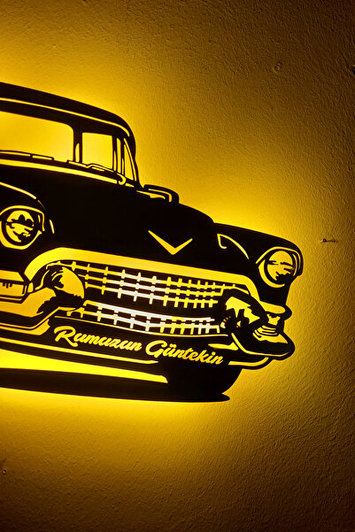 Genel Markalar Chevrolet Belair Led Işıklı Ahşap, Lazer Mdf Duvar Süsü, Duvar Dekor Tablo Aksesuar, Hediye