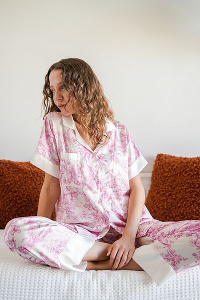 Mita Concept PINK COLOR SILKY SATIN SHIRT PAJAMAS SET