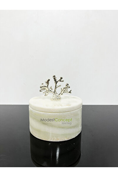 Modestmar Doğal Mermer Kase, Gümüş Mercan Aksesuarlı Kapaklı Mermer Kase, Dek...
