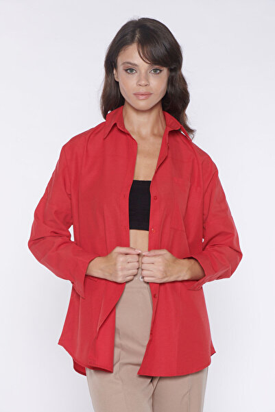 SOLİLDE Cămașă roșie cu nasturi pe spate