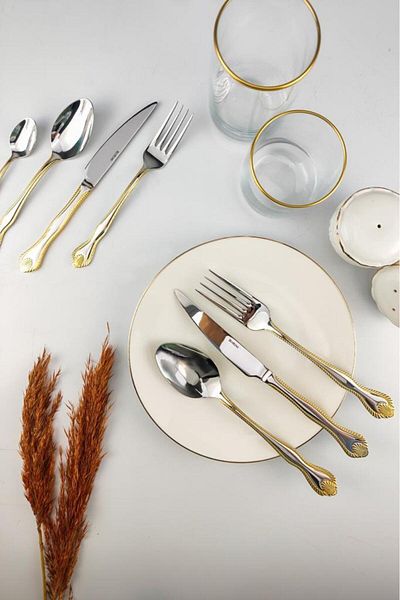 Digithome King 12 Person 84 Piece Stainless Steel Fork Spoon Knife Set Gold – Uk 005 C320.113