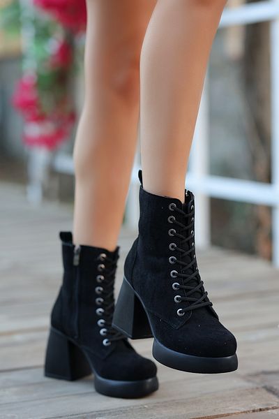 LEYDİ SHOES DESPİNA BLACK SUEDE BOOTS