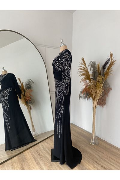 RUVİTA Crepe Embroidered Evening Dress Oylum