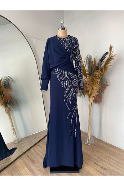 RUVİTA Crepe Embroidered Plus Size Evening Dress Oylum