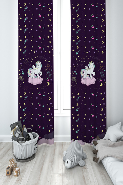 MASAL ODAM ستارة خلفية لغرفة الأطفال والرضع باللون الأرجواني بنمط وحيد القرن ...