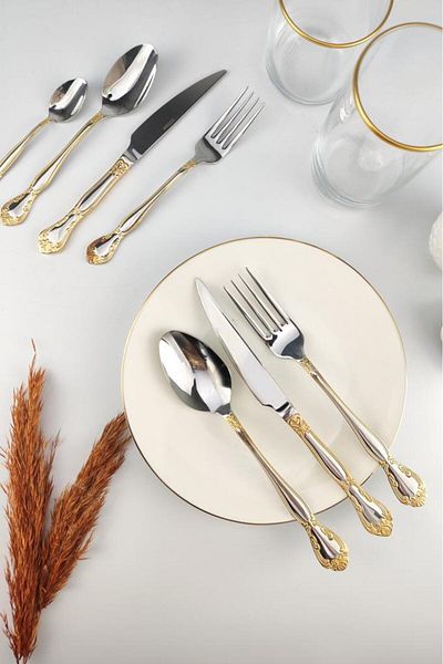 Digithome Queen 12 Person 84 Piece Stainless Steel Fork Spoon Knife Set Gold – Uk 002 C320.113