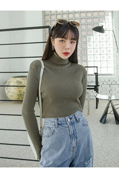 AYSAMOOD Women's Camisole Khaki Corded Winter Sweater