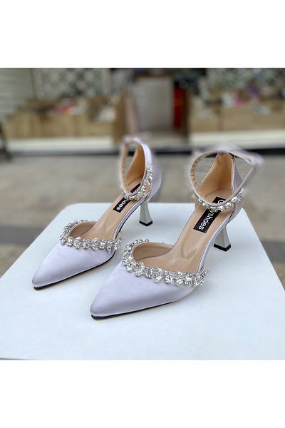Gloriys Ayakkabı & Çanta Tocuri de 6 cm din satin argintiu cu strasuri 0650