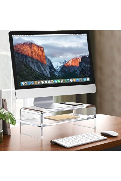 TUVA REKLAM Tuva Reklam Çok Amaçlı Ara Raflı Tv, Monitör Ve Notebook Standı (ŞEFFAF PLEKSİ)