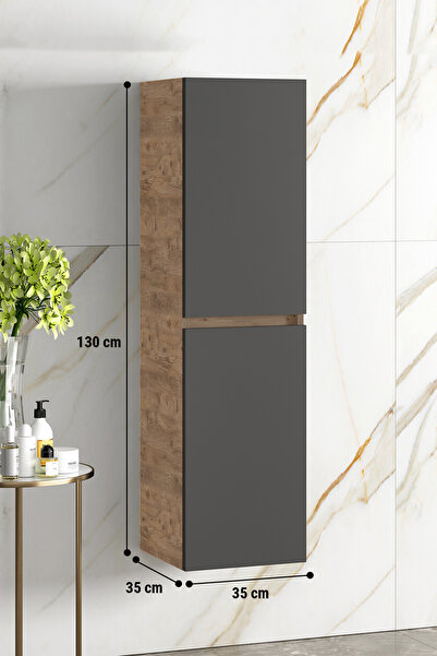 ÖZCEDEN Yıldız 35*130 Cm Atlantik Çam-antrasit Gri Mat Mdf Asma Banyo Boy Dolabı
