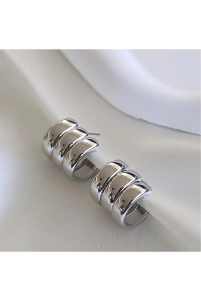 ANOR ACCESSORIES Yeni Sezon 3'lü Bombeli Silver Küpe