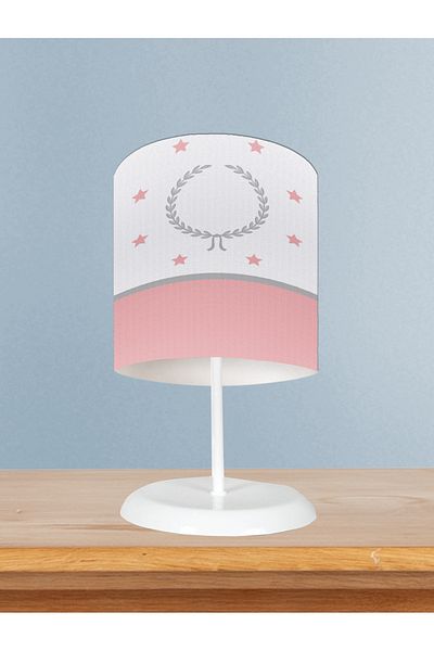 MEKTA HOME Pink Gray Star Patterned Fringed Baby and Children's Room Lampshade