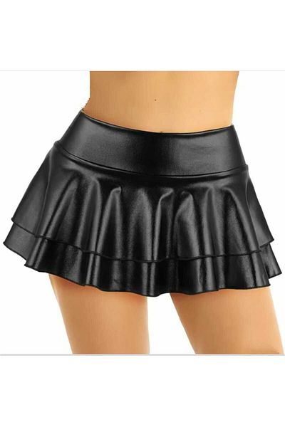charango fustă sexy din piele neagră fantezie pentru femei