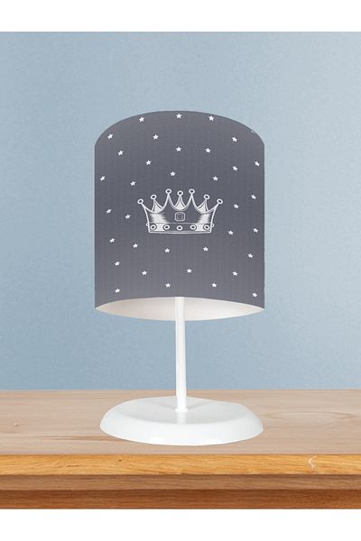 MEKTA HOME Gray King Crown and Star Patterned Children's Room Lampshade