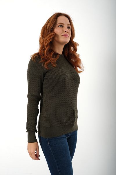 Trist Star Khaki 100% Organic Cotton Crew Neck Hair Braided Knitwear Sweater Knitted Blouse