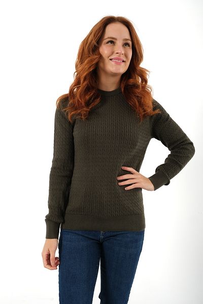 Trist Star Khaki 100% Organic Cotton Crew Neck Hair Braided Knitwear Sweater Knitted Blouse