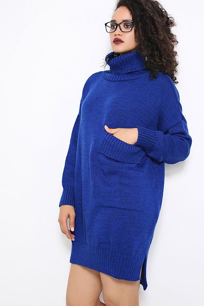 AVORWE Degaje Collar Pocket Detailed Side Slit Knitwear Dress