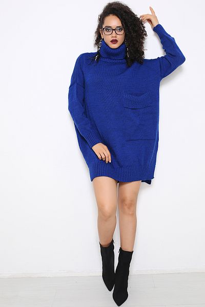 AVORWE Degaje Collar Pocket Detailed Side Slit Knitwear Dress
