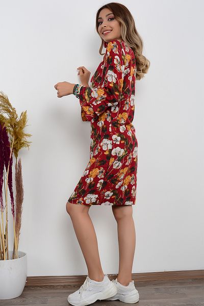 AVORWE Rochie cu mâneci cu imprimeu floral și detaliu cu volane