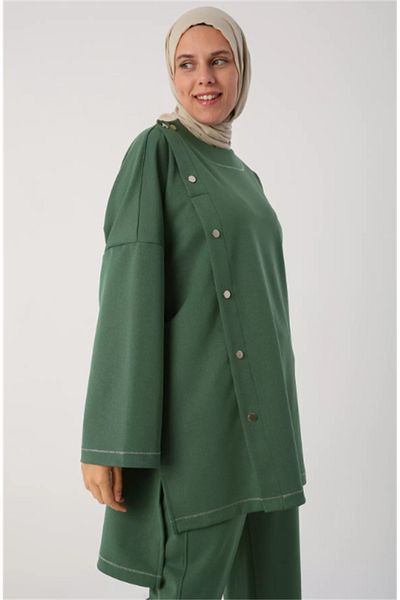 SYG Oversize τουνίκ με ασημί ρίγα και λεπτομέρεια κουμπώματος 53019Πράσινο