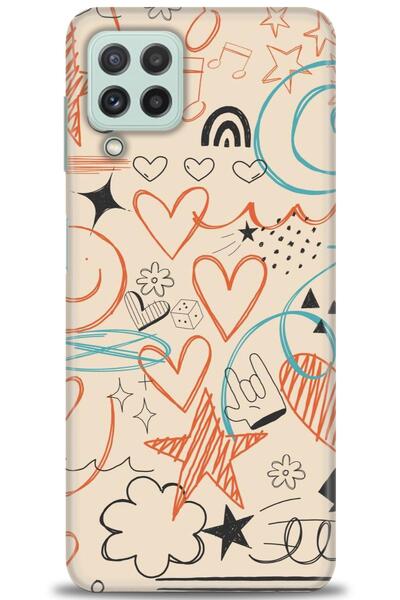 MRCİLETİSİM حافظة سامسونج جالاكسي M22 مطبوعة بدقة HD - برتقالي + واقي شاشة كامل