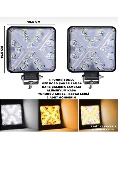 Point Off Road Kare Çalışma Lambası Turuncu Çakar Angel-beyaz Led 5 Fonksiyon...