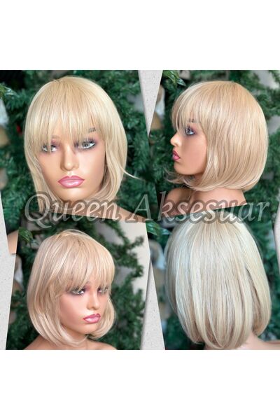 Queen Nelly İthal lüks fiber ısıya dayanıklı küt kahküllü saç kadın peruğu po...