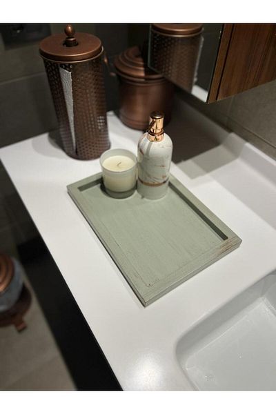 Maison Avf Linden Green Rectangular Tray - Antique Detailed Decoration Organizer Wooden Tray