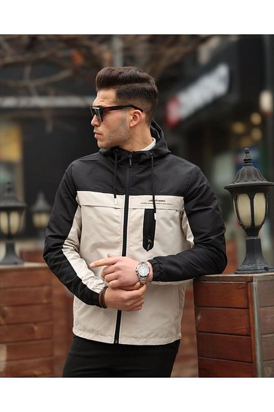 Clavi Hooded Men's Seasonal Jacket, Raincoat Black - Beige