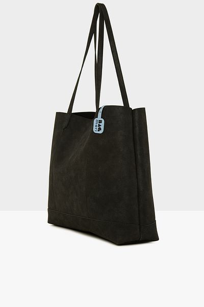 Bagmori Black Women's Double Stitched Thin Strap Large Nubuck Bag M000008185
