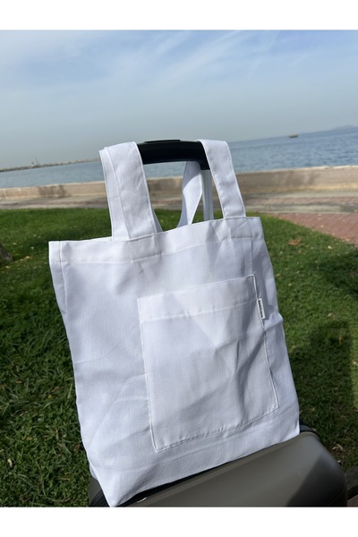 Sumicorn Design Soft Beyaz Çevre Dostu Bez Çanta,Cepli Keten Kol Ve Omuz Çantası Alışveriş Çantası