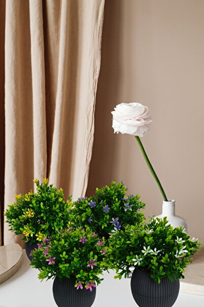 Cennet Home Bonus basil set of four yellow lilac white purple flowers green leaves artificial flower in anthracite pot