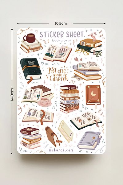 MÜHÜRCE مجموعة ملصقات Bookworm - Bookworm Bujo