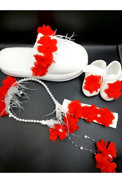 ALAZ TASARIM HOBİ Maternity Slippers and Crown Baby Bandana and Booties Set