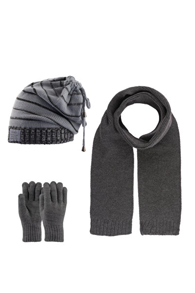 Kitti 9-15 Yaş Erkek Çocuk Atkı Bere Eldiven 3'lü Takım