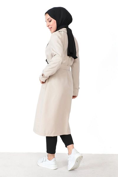 Aşkı Endam Plus Size Sitara Water Repellent Button Λεπτομερής Φόδρα Trench - Stone