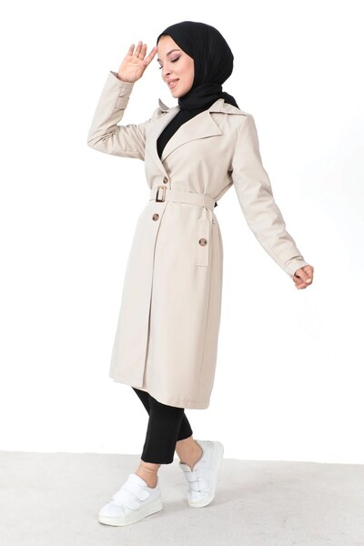 Aşkı Endam Великий розмір Sitara Водовідштовхувальна кнопка Детально підкладка Тренч - Камінь