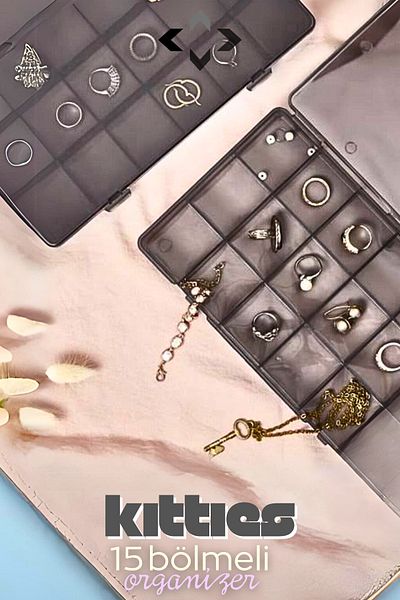 LİGROUND Kitties 15 Compartments Adjustable Jewelry Box Jewelry Organizer Portable Jewelry Organizer with Lid