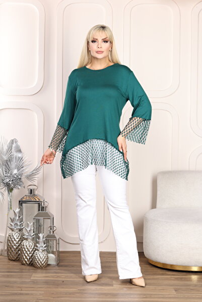 HÜLYA BUTİK EMERALD SLEEVE AND SKIRT LACE ASYMMETRIC BLOUSE