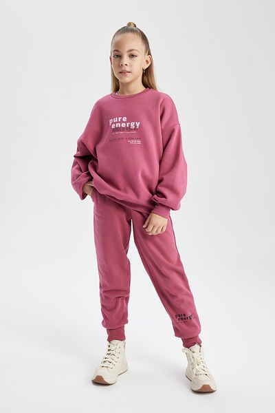 DeFacto Girl's Oversize Fit Crew Neck Thick Sweatshirt with Soft Fuzzy Inside