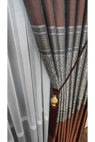 Yuka Panou fundal țiglă draperie afumată dungi grâu detaliat o singură aripă strâns plisată jacquard semilucioasă