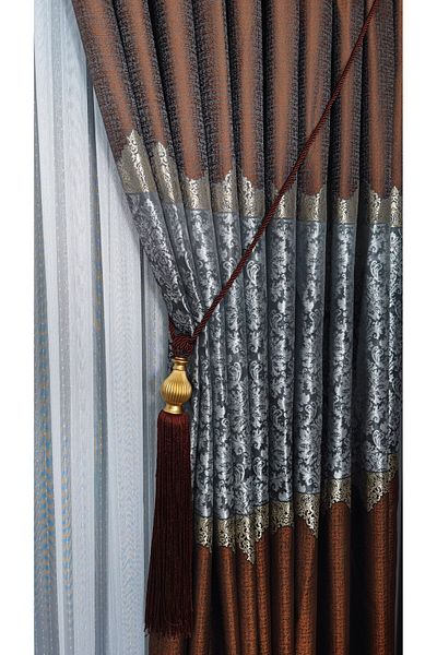 Yuka Panou de fundal țiglă draperie gri și auriu cu modele un singur canapei strâns plisat jacquard semilucios