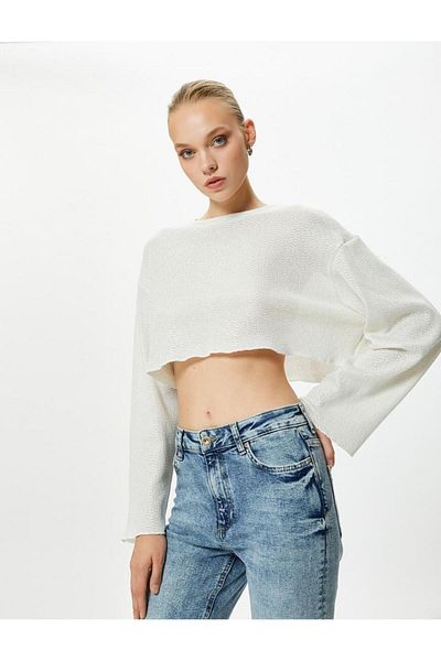 Koton Tricou crop tricotat cu mâneci largi, cu croiala relaxată, cu gâtul turn