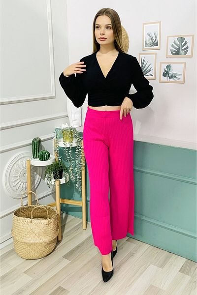 StilOBA FUSYA WAIST ELASTIC RUBED KNIT TROUSERS