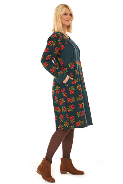 Newbutix Pazen Petrol Çiçekli Sonbahar ve Kışlık Elbise