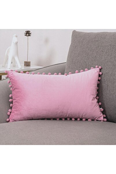 Bc Home Pudra Pembe Minik Ponponlu Dikdörtgen Kırlent Kılıfı ,Yumuşak dokulu ...
