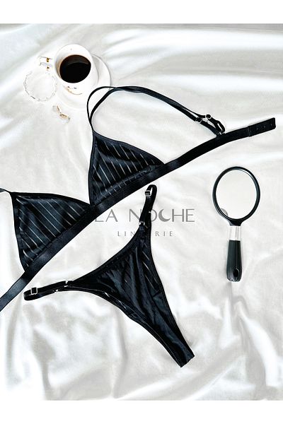 La Noche Lingerie Γυναικείο Σετ εσώρουχο με στρινγκ σουτιέν μαύρο Fancy χωρίς επένδυση