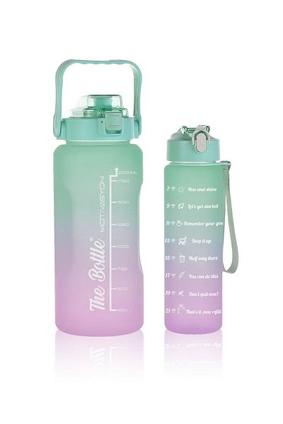 Comprox The Bottle Motivational 2-Piece Water Bottle Water Bottle 2 lt 750ml Tritan Water Bottle with Baby Water Bottle